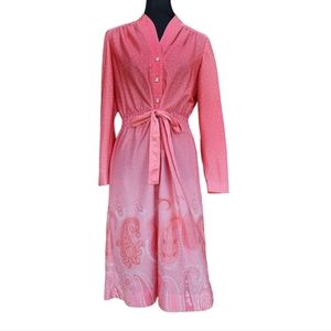 Vintage Leslie Fay Women's Dress Pink Paisley Button Tie Size M (?)